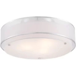 Possini Euro Design Modern Ceiling Lighting Semi Flush Mount Fixture 20" Wide Chrome 3-Light Sheer Outer Off White Inner Drum Shade For Bedroom House -Famous Lighting Store GUEST 6a5c40ea 2eaa 47ef 9501 67e2bc343020