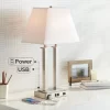 Possini Euro Design Amity Modern Table Lamp 26" High Brushed Nickel With USB And AC Power Outlet In Base White Linen Shade For Bedroom Bedside Desk