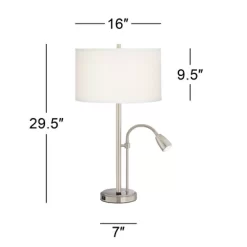 Possini Euro Design Traverse Modern Table Lamps Set Of 2 29 1/2" Tall Brushed Nickel With USB Charging Port LED Gooseneck White Drum Shade For Desk -Famous Lighting Store GUEST 6d7b83aa 79f5 4aad 8a9b 164194cb3e7e