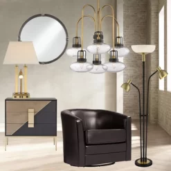 Possini Euro Design Deacon Modern Desk Table Lamp 26" High Brass With USB And AC Power Outlet In Base LED Reading Light Oatmeal Shade For Office Desk -Famous Lighting Store GUEST 6ddac17c 39dd 455d b005 aa7caff95063