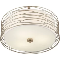 Possini Euro Design Modern Ceiling Light Flush Mount Fixture Antique Silver Leaf 18" Wide Wavy Spun White Drum For Bedroom Kitchen -Famous Lighting Store GUEST 6e794785 090f 4408 857a 540b895c84a4