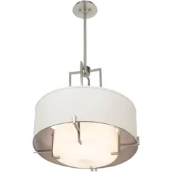 Possini Euro Design Concentric Brushed Nickel Pendant Chandelier 25" Wide Modern White Fabric Drum 4-Light For Dining Room House Foyer Kitchen Island -Famous Lighting Store GUEST 6ede5d12 b6eb 4273 8e6a ff58c9353118