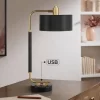 Possini Euro Design Myles Modern Mid Century Desk Lamp 24" High Black Gold With Dual USB Charging Ports Metal Drum Shade For Bedroom Living Room Home