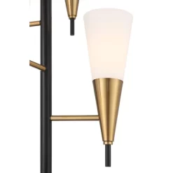 Possini Euro Design Quatro Mid Century Modern Tree Floor Lamp 71" Tall Black Gold Metal 4 Light Frosted Glass Cone Shade For Living Room Bedroom House -Famous Lighting Store GUEST 71786e33 06e1 476f 946b 8424836773ef