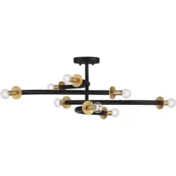Possini Euro Design Alturus Modern Ceiling Light Semi Flush Mount Fixture 34" Wide Gloss Black Warm Brass 8-Light For Bedroom Living Room Hallway Home -Famous Lighting Store GUEST 7277a17b c87f 43f0 9269 08b6aff9a7f6