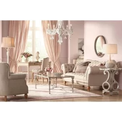 Possini Euro Design Natalia Modern Country Cottage Table Lamp 27" Tall White Ceramic Glaze Textured Floral Drum Shade For Bedroom Living Room Bedside -Famous Lighting Store GUEST 7437fa27 6972 4702 8fe9 a7a0ecb7764e