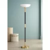 Possini Euro Design Modern Torchiere Floor Lamp Light Blaster LED 72.25" Tall Antique Brass And Matte Black Opal Glass For Living Room Bedroom