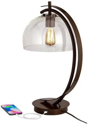 Possini Euro Design Modern Accent Table Lamp With USB Port Filament LED 22.5" High Bronze Metal Glass Dome Shade For Living Room Desk Bedroom 4 Possini Euro Design Modern Accent Table Lamp With USB Port Filament LED 22.5" High Bronze Metal Glass Dome Shade For Living Room Desk Bedroom - Image 2