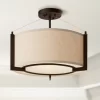 Possini Euro Design Stinson Modern Ceiling Light Semi Flush Mount Fixture 17 1/4" Wide Bronze 3-Light Linen Drum Shade For Bedroom Kitchen Living Room -Famous Lighting Store GUEST 795f760c 6fc1 482e 9bb0 98587a9ab58f
