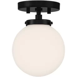 Possini Euro Design Jilly Modern Ceiling Light Semi Flush Mount Fixture 6 3/4" Wide Black White Glass Globe Shade For Bedroom Kitchen Living Room Home -Famous Lighting Store GUEST 7994f1f5 c085 4335 993f d468a911d439