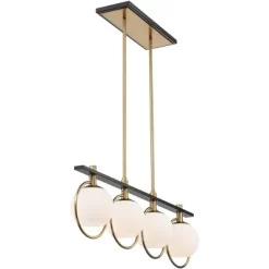 Possini Euro Design Carlyn Brass Black Linear Island Pendant Chandelier 33" Wide Modern White Glass Shade 4-Light LED Fixture For Dining Room Kitchen -Famous Lighting Store GUEST 7b723cfb 4a18 401d 8111 b6d8a9faf61f