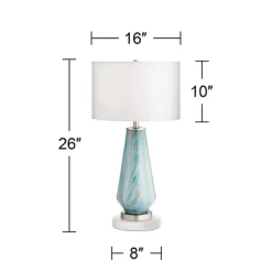 Possini Euro Design Jaime Coastal Table Lamp With Round White Marble Riser 26" High Blue Gray Drum Shade For Bedroom Living Room Office House Home -Famous Lighting Store GUEST 7f0689f3 b5d7 4edd 81d7 3115e539944f