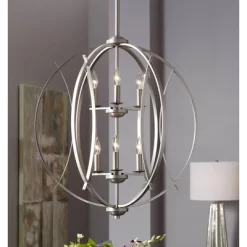 Possini Euro Design Spherical Brushed Nickel Large Chandelier 24" Wide Modern 6-Light Fixture For Dining Room House Foyer Kitchen Island Entryway Home -Famous Lighting Store GUEST 7fc99142 9bd2 4b9b a2db a8046439f66b