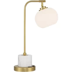 Possini Euro Design Barclay Modern Desk Lamp 23" High Warm Gold With USB Charging Port Frosted Glass Shade For Bedroom Living Room Bedside Office Kids -Famous Lighting Store GUEST 801a9ae9 4bf4 4108 b355 54d9bc7e2308