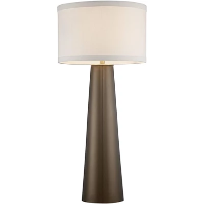 Possini Euro Design Karen Modern Table Lamp 36" Tall Dark Gold Glass Off White Fabric Drum Shade For Bedroom Living Room Bedside Nightstand Office 6 Possini Euro Design Karen Modern Table Lamp 36" Tall Dark Gold Glass Off White Fabric Drum Shade For Bedroom Living Room Bedside Nightstand Office - Image 5