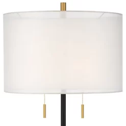 Possini Euro Design Roxie Modern Floor Lamp With Riser 65 1/2" Tall Brass Black Metal Sheer Linen Double Drum Shade For Living Room Bedroom Office -Famous Lighting Store GUEST 82440e3f 88c5 48e1 9546 01d3b1408792