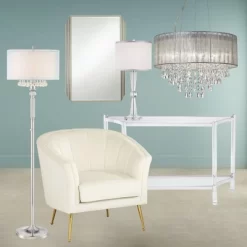 Possini Euro Design Jolie Chrome Chandelier Lighting 20" Wide Modern Crystal Silver Fabric Shade 7-Light Fixture For Dining Room House Kitchen Island -Famous Lighting Store GUEST 83d4224f e103 42b2 8e6d 82380585f94d