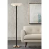 Possini Euro Design Modern Torchiere Floor Lamp LED 72" Tall Black Antique Brass White Glass Shade For Living Room Reading Uplight