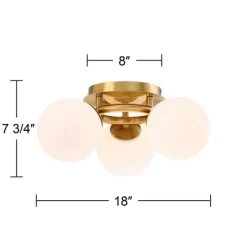 Possini Euro Design Modern Ceiling Light Flush Mount Fixture Brass 18" Wide 3-Light Frosted White Glass Globes Bedroom Living Room -Famous Lighting Store GUEST 853fb255 a8ab 4b8a 9534 3e41488f47a2