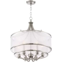 Possini Euro Design Nor Brushed Nickel Pendant Chandelier 23" Wide Modern Double White Organza Shade 6-Light Fixture For Dining Room Kitchen Island -Famous Lighting Store GUEST 8575b373 3204 4154 bb03 cefa7bc3c9ea