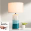Possini Euro Design Modern Table Lamp With USB Charging Port And Nightlight LED 25" High Blue Art Glass White Shade For Bedroom Desk (Color May Vary) -Famous Lighting Store GUEST 85765ccb daac 4255 8494 760ad77fd2c0