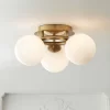 Possini Euro Design Modern Ceiling Light Flush Mount Fixture Brass 18" Wide 3-Light Frosted White Glass Globes Bedroom Living Room -Famous Lighting Store GUEST 88f5de80 34e1 4506 947e f8ec511b97e8