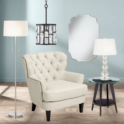 Possini Euro Design Simplicity Modern Floor Lamp 59" Tall Brushed Nickel Silver Off White Tapered Drum Shade For Living Room Bedroom Office House Home 10 Possini Euro Design Simplicity Modern Floor Lamp 59" Tall Brushed Nickel Silver Off White Tapered Drum Shade For Living Room Bedroom Office House Home - Image 8