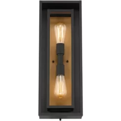 Possini Euro Design Metropolis Mid Century Modern Outdoor Wall Light Fixture Black Gold 22" Clear Glass For Post Exterior Barn Deck House Porch Yard -Famous Lighting Store GUEST 8a0113eb 1453 45de 8d80 a97013c8424d