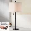 Possini Euro Design Modern Buffet Table Lamp 33" Tall With USB Charging Port Dark Bronze Drum Shade For Bedroom Living Room Office