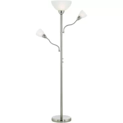 Possini Euro Design Alexei Modern Torchiere Floor Lamp With Side Lights 72" Tall Brushed Nickel White Crackle Glass For Living Room Reading Bedroom -Famous Lighting Store GUEST 8d1a360f 9250 4254 ae7a fcaaae695975