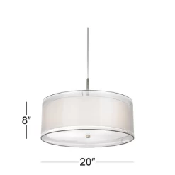 Possini Euro Design Brushed Nickel Pendant Chandelier 20" Wide Modern Organza Outer White Inner Shade 3-Light Fixture For Dining Room Kitchen Island -Famous Lighting Store GUEST 919037b2 adb9 4da0 872c a38ebe1d5946