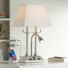 Possini Euro Design Dexter Modern Table Lamp 26" High Brushed Nickel With USB And AC Power Outlet In Base LED Reading Light White Shade For Home Desk -Famous Lighting Store GUEST 92234bc8 c43b 4c85 a59b 684cf24626d2