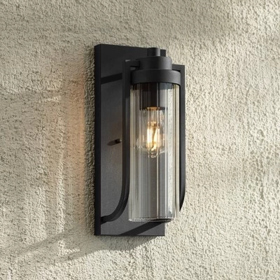 Possini Euro Design Bogata Modern Outdoor Wall Light Fixture Textured Black 15 1/2" Clear Ribbed Glass For Post Exterior Barn Deck House Porch Yard 8 Possini Euro Design Bogata Modern Outdoor Wall Light Fixture Textured Black 15 1/2" Clear Ribbed Glass For Post Exterior Barn Deck House Porch Yard - Image 6