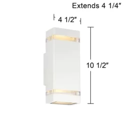 Possini Euro Design Modern Outdoor Wall Light Fixture White 2-Light Up Down 10 1/2" Clear Glass Inserts For Exterior Barn Deck House Porch Yard Patio -Famous Lighting Store GUEST 93246f31 ca6f 4cfd b8cb ca13881fbb65
