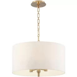 Possini Euro Design Warm Gold Pendant Chandelier 20" Wide Modern White Linen Drum Shade 4-Light Fixture For Dining Room Foyer Kitchen Island Entryway -Famous Lighting Store GUEST 932dc1ea 51d4 4076 8b0c 1f2352184a70