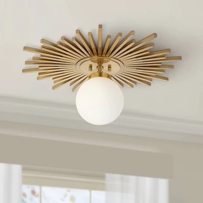 Possini Euro Design Hazel Modern Ceiling Light Semi Flush Mount Fixture 24" Wide Warm Brass White Globe Shade For Bedroom Kitchen Living Room Hallway 8 Possini Euro Design Hazel Modern Ceiling Light Semi Flush Mount Fixture 24" Wide Warm Brass White Globe Shade For Bedroom Kitchen Living Room Hallway - Image 6