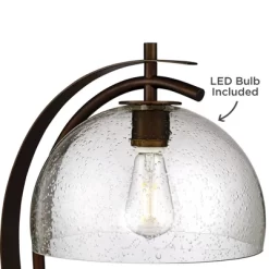 Possini Euro Design Modern Desk Lamps Set Of 2 With USB Port 22 1/2" High Bronze LED Clear Seeded Glass Shade For Bedroom Office -Famous Lighting Store GUEST 94f8b08b 460e 4367 b974 fdf11d3b35a4