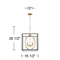 Possini Euro Design Black Warm Brass Cage Foyer Pendant Chandelier 16 1/2" Wide 4-Light Mid Century Modern For Dining Room House -Famous Lighting Store GUEST 958042f5 b853 43a3 a9af fc5f9d98f3b4