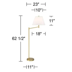 Possini Euro Design Modern Arc Floor Lamp Standing 62 1/2" Tall Warm Gold Offset Arm White Linen Drum Shade For Living Room Reading Family Bedroom -Famous Lighting Store GUEST 9730cedd 2492 4c1e a5b4 7f14b03b2d31