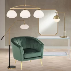 Possini Euro Design Luna Mid Century Desk Table Lamp 26 1/2" High Brass Metal With USB Charging Port Opal Glass Shade For Bedroom Living Room Bedside -Famous Lighting Store GUEST 98608cef a938 4cb6 9c96 afcad011a0d8