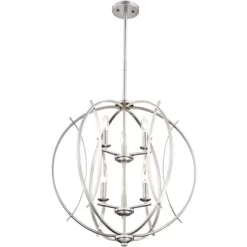 Possini Euro Design Spherical Brushed Nickel Large Chandelier 24" Wide Modern 6-Light Fixture For Dining Room House Foyer Kitchen Island Entryway Home -Famous Lighting Store GUEST 99270896 2f9d 421d ad3d d6863d64a567