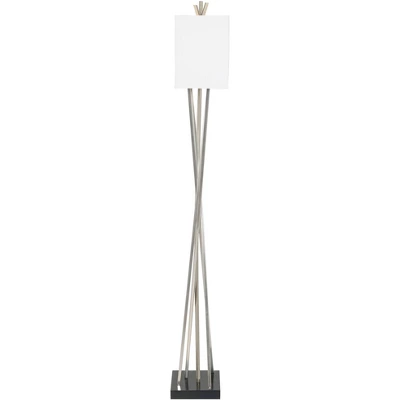 Possini Euro Design Modern Floor Lamp 63.5" Tall Brushed Steel Asymmetry White Linen Rectangular Shade For Living Room Reading Bedroom Office 7 Possini Euro Design Modern Floor Lamp 63.5" Tall Brushed Steel Asymmetry White Linen Rectangular Shade For Living Room Reading Bedroom Office - Image 5