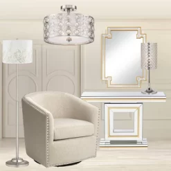 Possini Euro Design Saira Modern Ceiling Light Semi Flush Mount Fixture 16" Wide Brushed Nickel Crystal Organza Drum Shade For Bedroom Kitchen Hallway -Famous Lighting Store GUEST 9c5390be 314f 4d95 b950 d5ae24fbf424