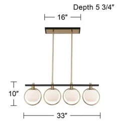 Possini Euro Design Carlyn Brass Black Linear Island Pendant Chandelier 33" Wide Modern White Glass Shade 4-Light LED Fixture For Dining Room Kitchen -Famous Lighting Store GUEST 9db9d07e 0dff 4ca8 821a 97332964a524