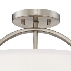 Possini Euro Design Halsted Modern Ceiling Light Semi Flush Mount Fixture 15" Wide Brushed Nickel 2-Light Oatmeal Linen Drum For Bedroom Living Room -Famous Lighting Store GUEST 9e08fafe 167a 43fc b40d edac36fcd3a6