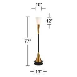 Possini Euro Design Piazza Modern Torchiere Floor Lamp With Riser 77" Tall Black Brass Metal White Glass Shade For Living Room Bedroom Office House -Famous Lighting Store GUEST a0ae2278 a305 459b aa75 df94cc1c6abd