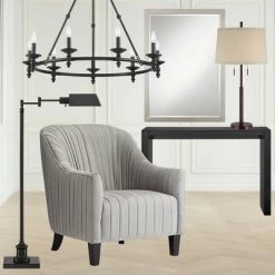 Possini Euro Design Rustic Farmhouse Table Lamp 33" Tall Dark Bronze Metal Off White Burlap Fabric Drum Shade For Bedroom Living Room House Bedside -Famous Lighting Store GUEST a11469be e4fd 474e ab97 94e872192975