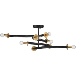 Possini Euro Design Alturus Modern Ceiling Light Semi Flush Mount Fixture 34" Wide Gloss Black Warm Brass 8-Light For Bedroom Living Room Hallway Home -Famous Lighting Store GUEST a23c2c3a 3277 4efb 860b 0658359a3046