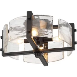 Possini Euro Design Adri Modern Ceiling Light Flush Mount Fixture Black 16 1/2" Wide Black 4-Light Textured Glass For Bedroom Kitchen Living Room Home -Famous Lighting Store GUEST a29e2728 a2a8 47bd a8a0 8adc1aad4007