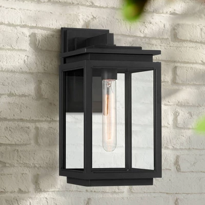 Possini Euro Design Atkins Modern Outdoor Wall Light Fixture Matte Black 14 1/4" Clear Glass For Post Exterior Barn Deck House Porch Yard Posts Patio 3 Possini Euro Design Atkins Modern Outdoor Wall Light Fixture Matte Black 14 1/4" Clear Glass For Post Exterior Barn Deck House Porch Yard Posts Patio